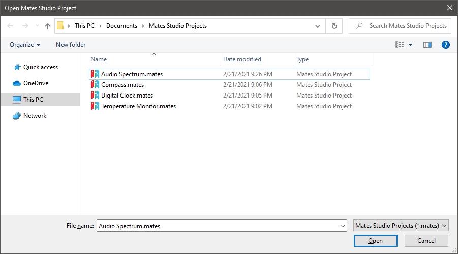 Open Project Window