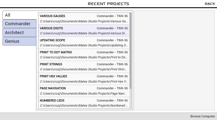 Recent Project Selection